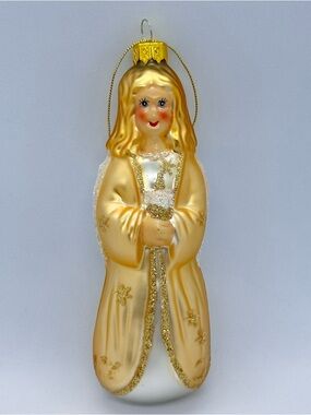 VTG Gold Angel Christmas Ornament Hand Painted Blown Glass Candle in Box *READ*
